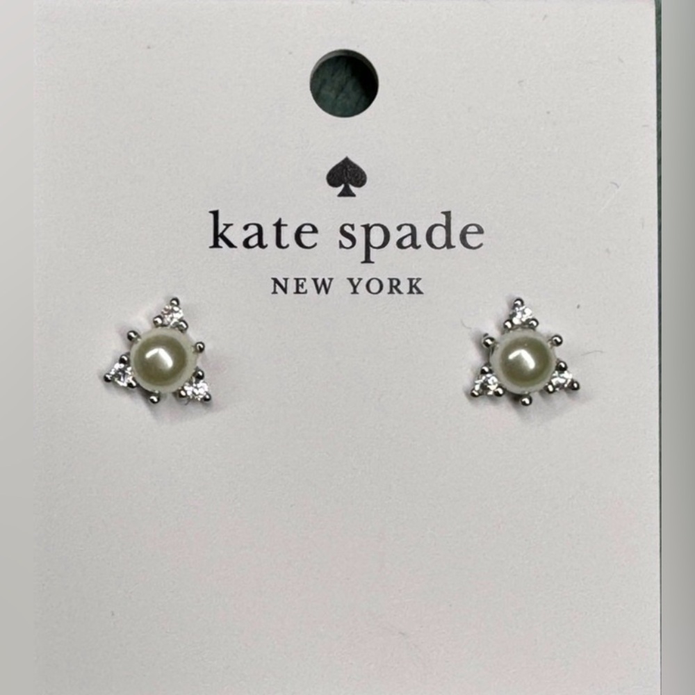 Kate Spade Clear and Silver Triangle Stud Earrings New